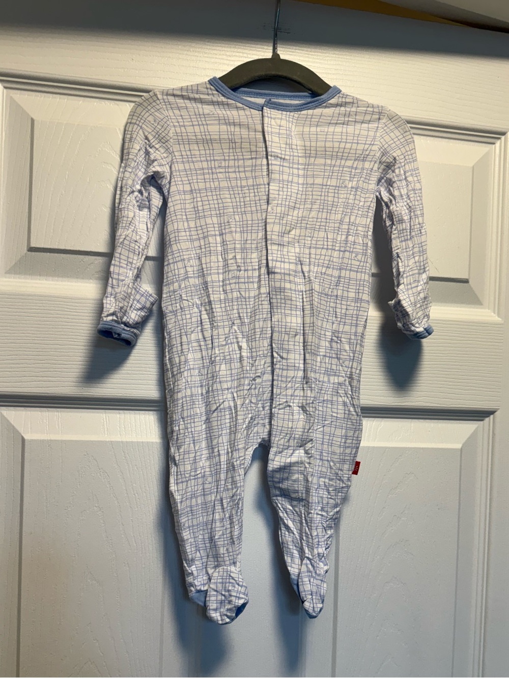 Magnetic Me Blue Grid Bunny Modal Footed Sleeper 0-3 Months Magnetic Closure